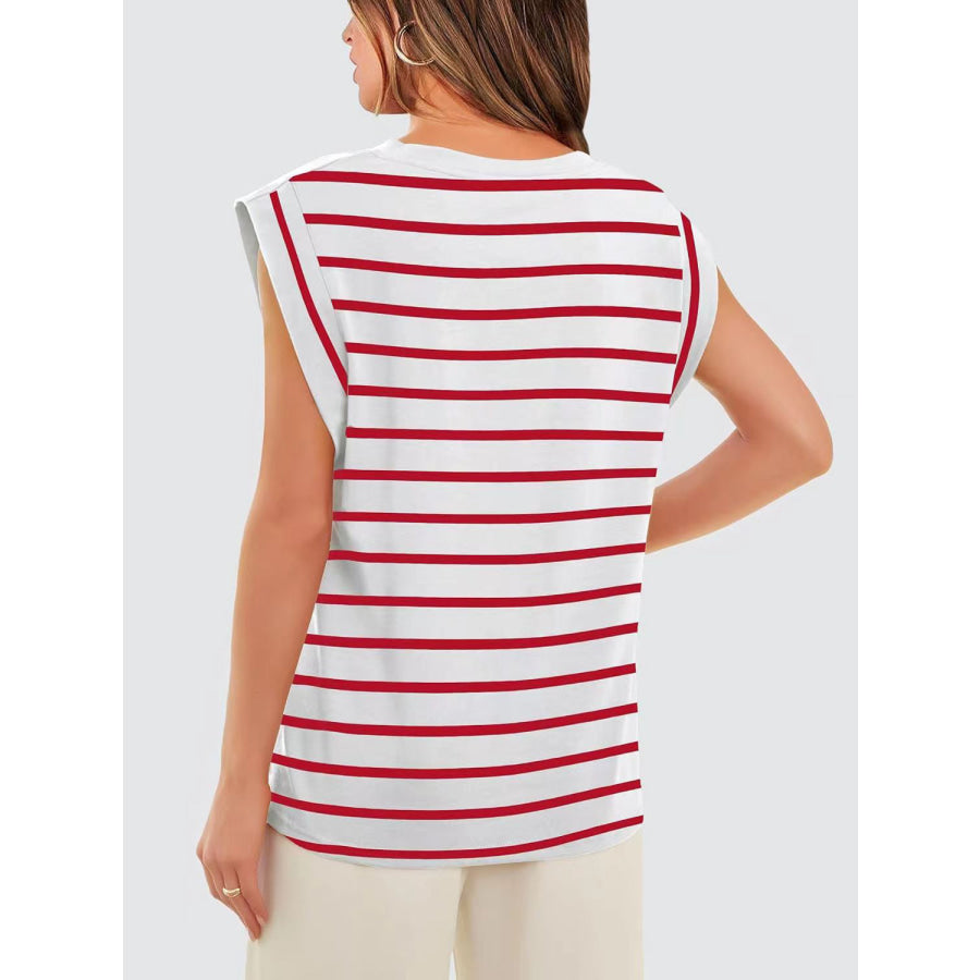 Striped Round Neck Cap Sleeve T - Shirt Apparel and Accessories