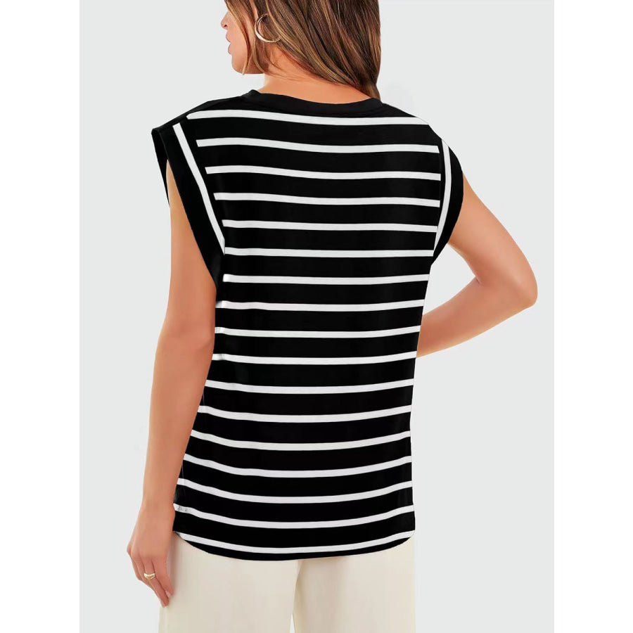 Striped Round Neck Cap Sleeve T - Shirt Apparel and Accessories