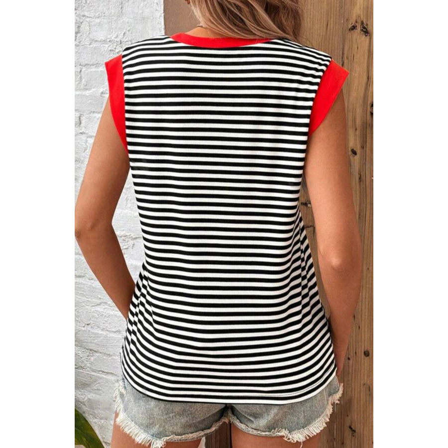 Striped Round Neck Cap Sleeve Top Apparel and Accessories