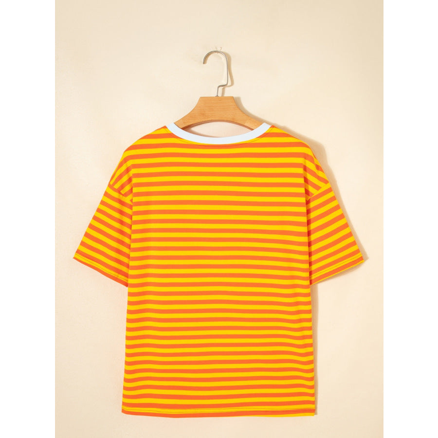 Striped Round Neck Casual T-Shirt Apparel and Accessories