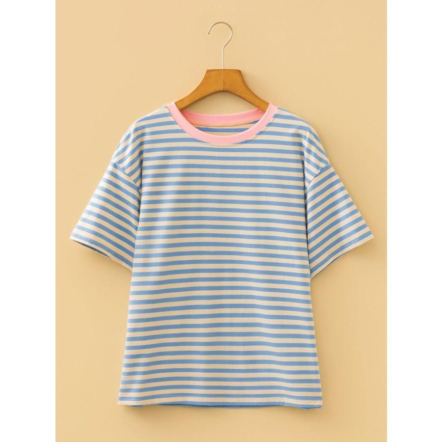 Striped Round Neck Casual T-Shirt Apparel and Accessories