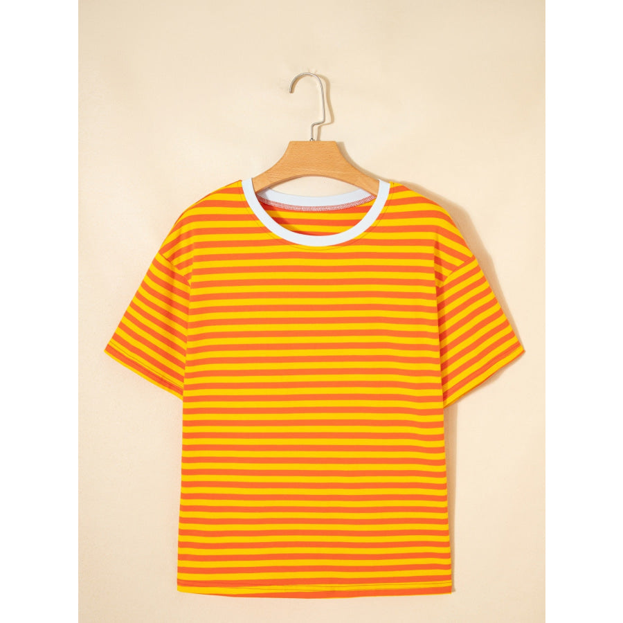 Striped Round Neck Casual T-Shirt Apparel and Accessories