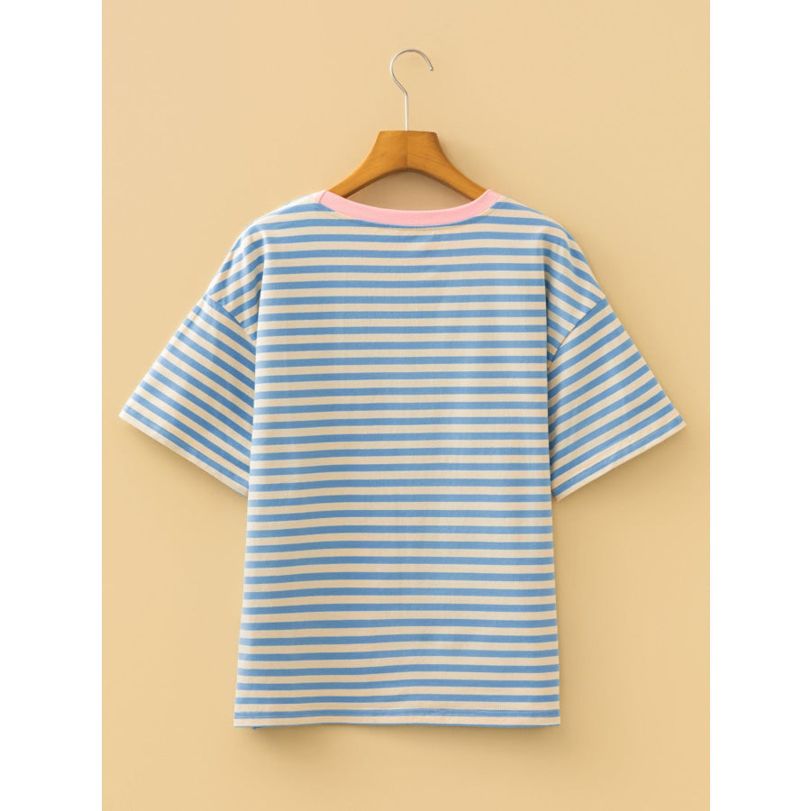 Striped Round Neck Casual T-Shirt Apparel and Accessories