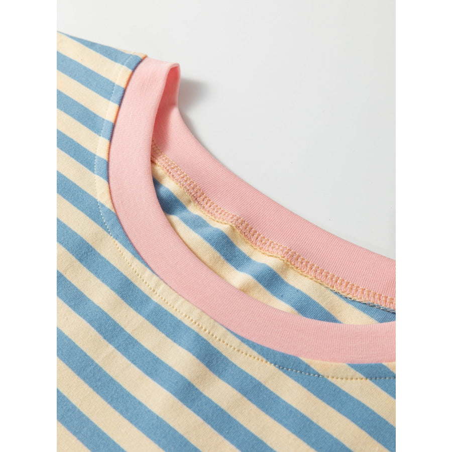 Striped Round Neck Casual T-Shirt Apparel and Accessories