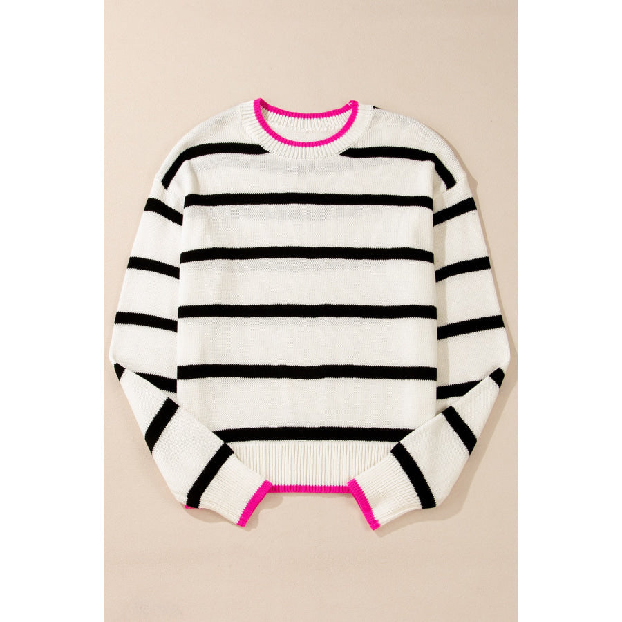 Striped Round Neck Drop Shoulder Sweater Apparel and Accessories