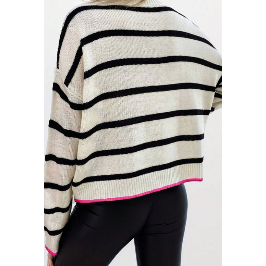 Striped Round Neck Drop Shoulder Sweater Apparel and Accessories