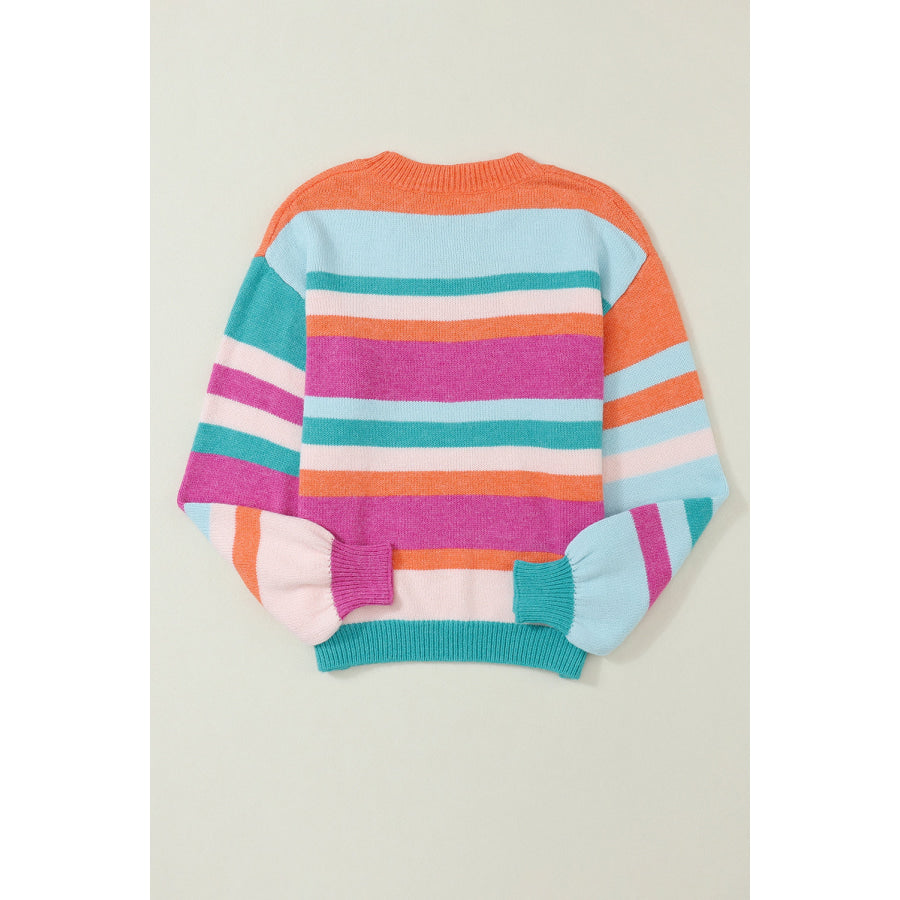 Striped Round Neck Drop Shoulder Sweater Apparel and Accessories