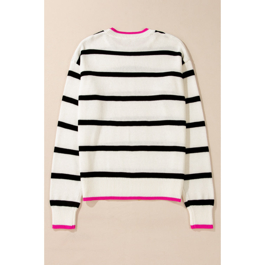 Striped Round Neck Drop Shoulder Sweater Apparel and Accessories
