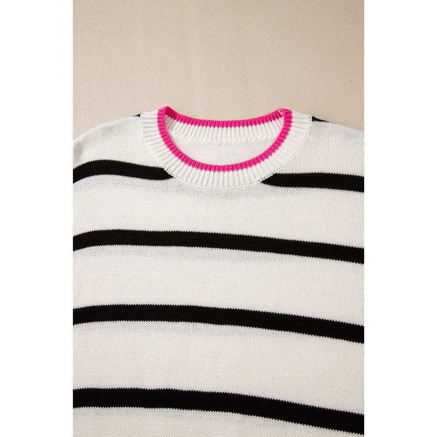 Striped Round Neck Drop Shoulder Sweater Apparel and Accessories