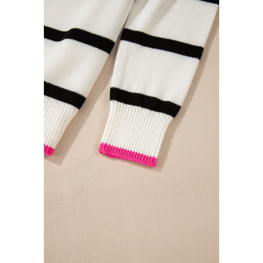 Striped Round Neck Drop Shoulder Sweater Apparel and Accessories