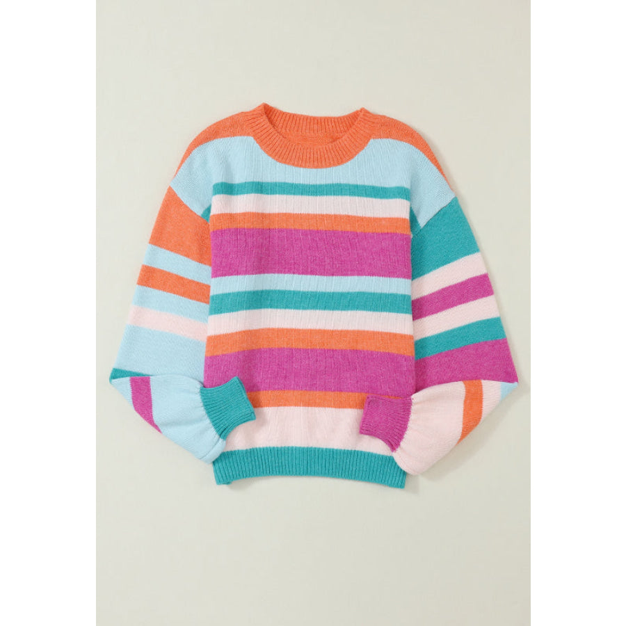 Striped Round Neck Drop Shoulder Sweater Apparel and Accessories