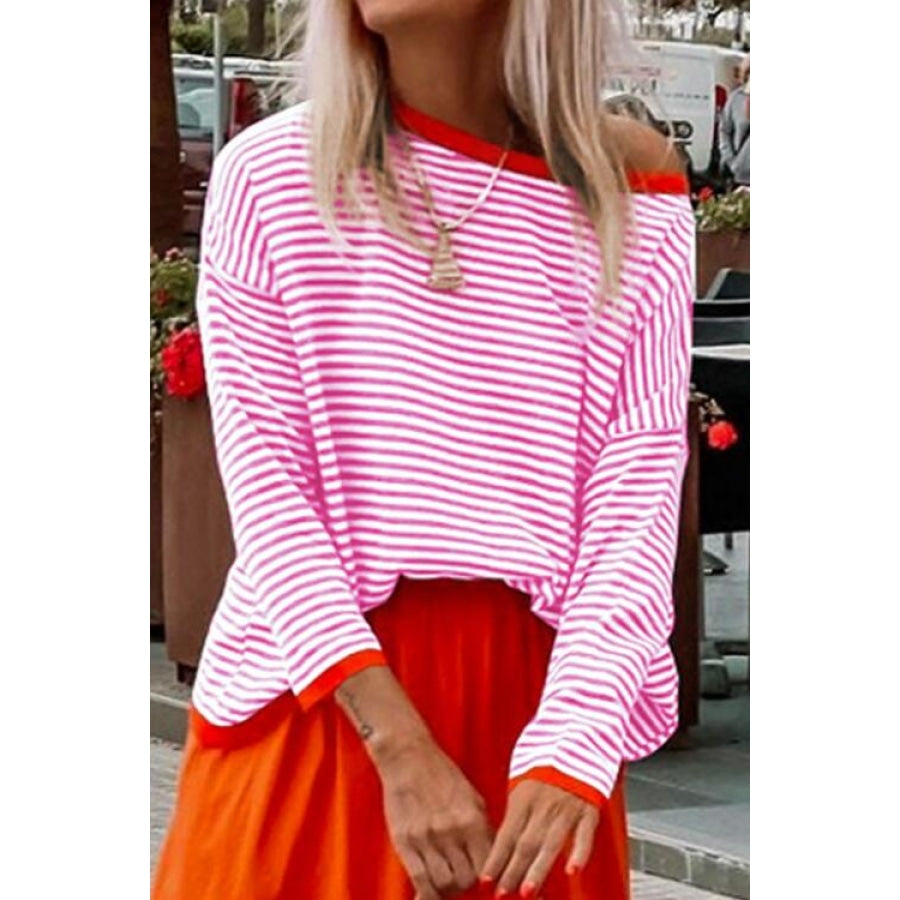 Striped Round Neck Drop Shoulder T-Shirt