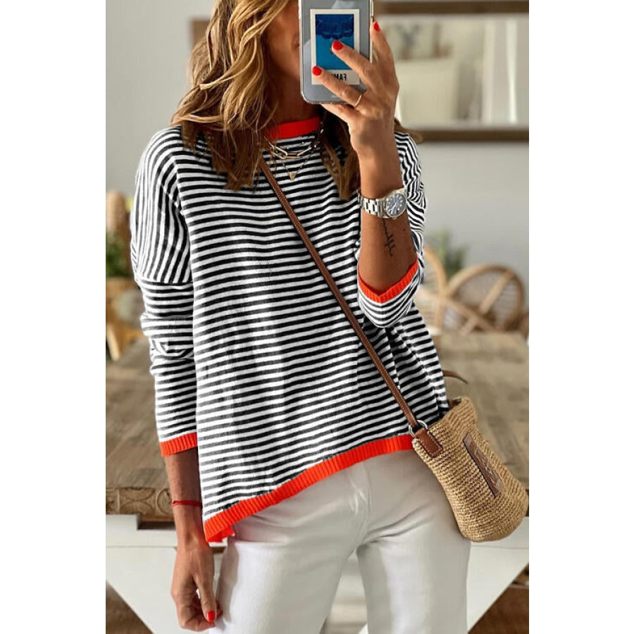 Striped Round Neck Drop Shoulder T-Shirt