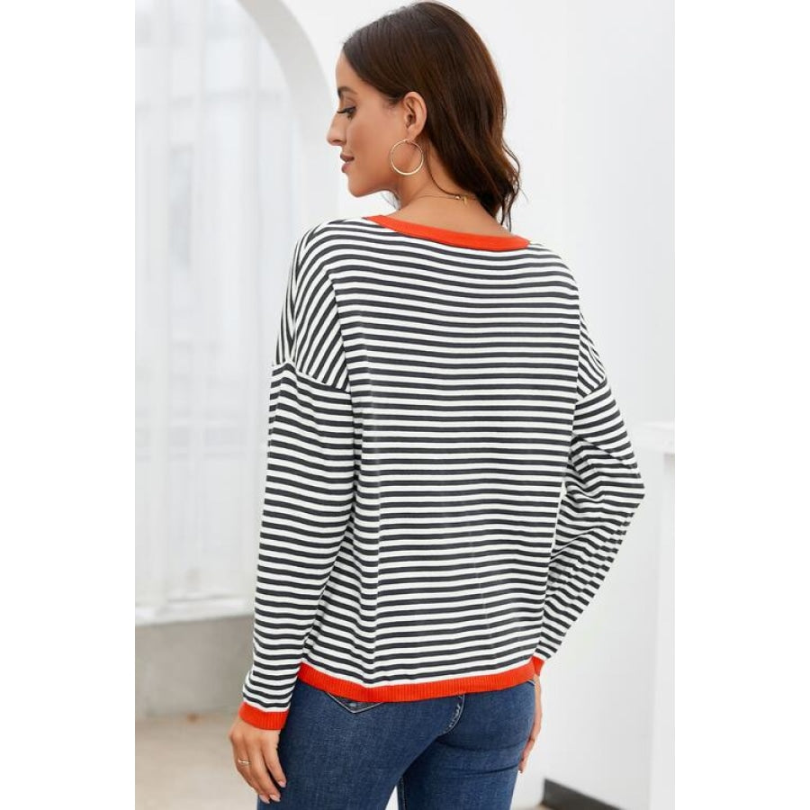 Striped Round Neck Drop Shoulder T-Shirt