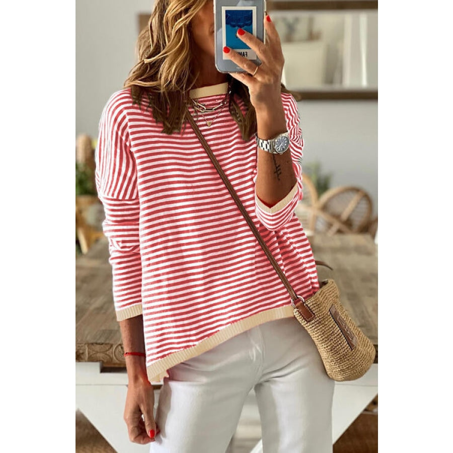 Striped Round Neck Drop Shoulder T-Shirt