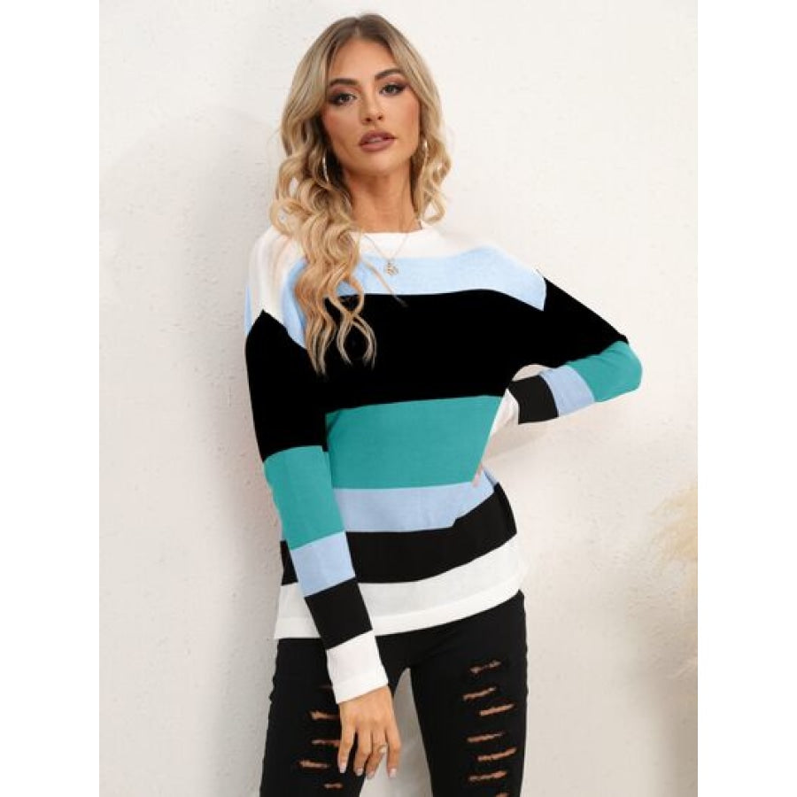 Striped Round Neck Dropped Shoulder Sweater Apparel and Accessories