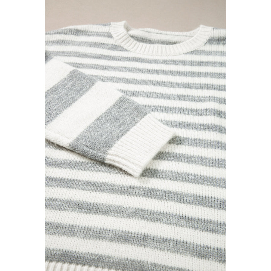 Striped Round Neck Dropped Shoulder Sweater Apparel and Accessories