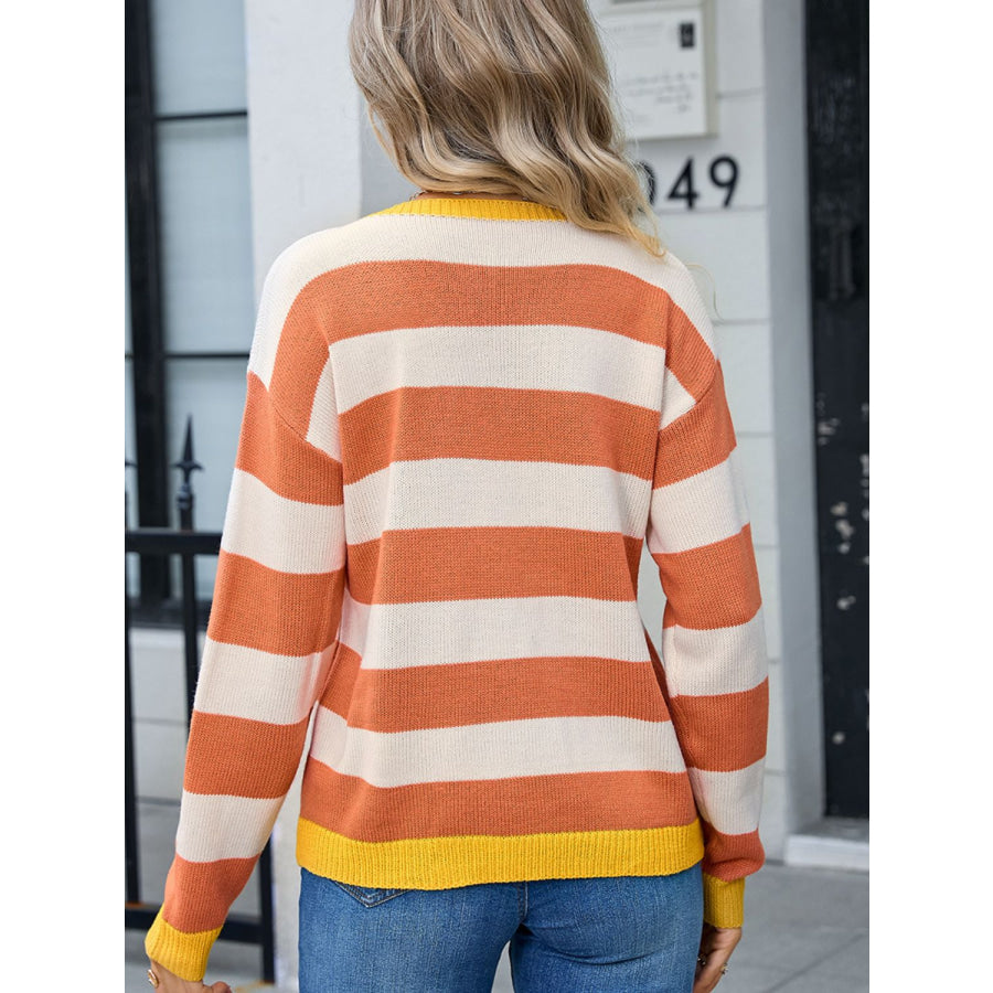 Striped Round Neck Dropped Shoulder Sweater Apparel and Accessories