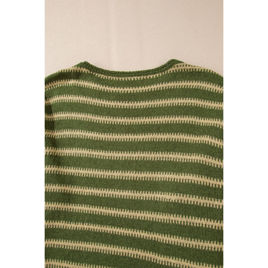 Striped Round Neck Dropped Shoulder Sweater Apparel and Accessories