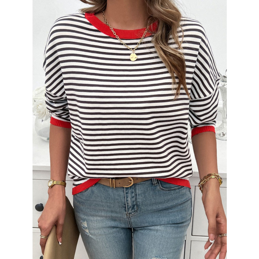 Striped Round Neck Dropped Shoulder Sweater Apparel and Accessories