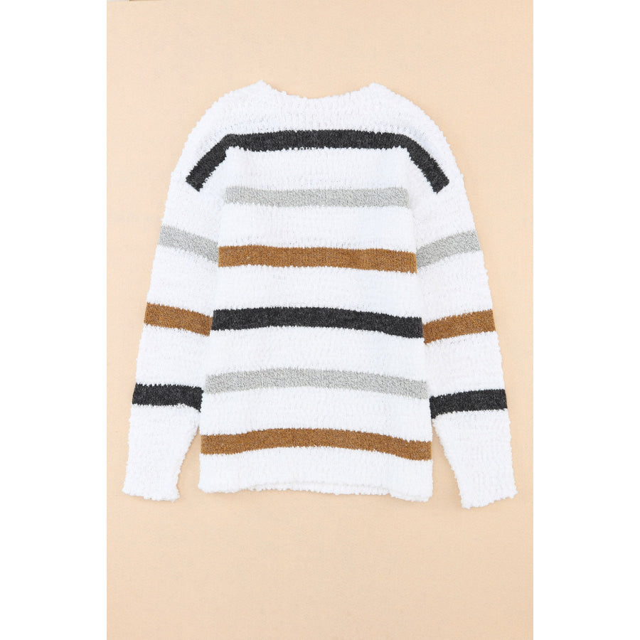 Striped Round Neck Dropped Shoulder Sweater Apparel and Accessories