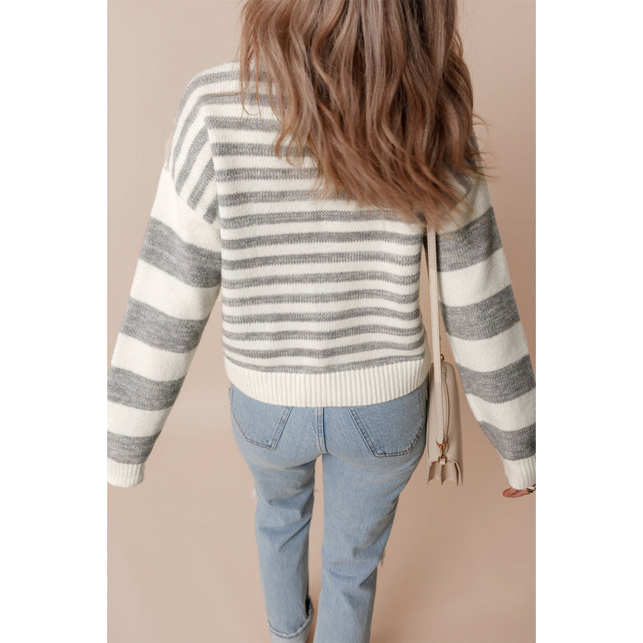 Striped Round Neck Dropped Shoulder Sweater Apparel and Accessories