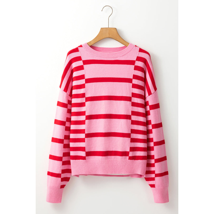 Striped Round Neck Dropped Shoulder Sweater Apparel and Accessories