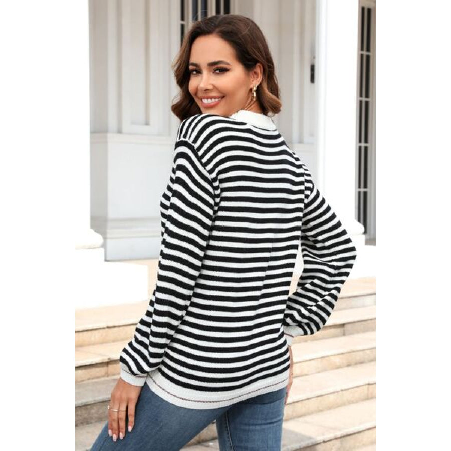 Striped Round Neck Dropped Shoulder Sweater Apparel and Accessories