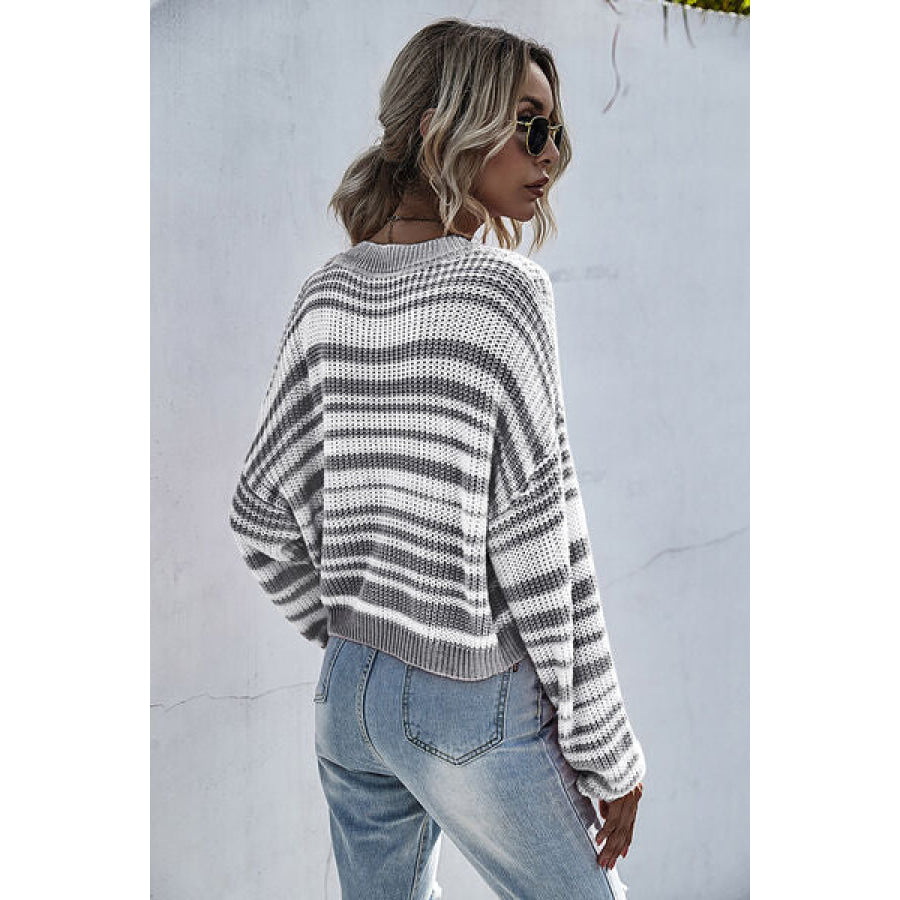 Striped Round Neck Dropped Shoulder Sweater Apparel and Accessories