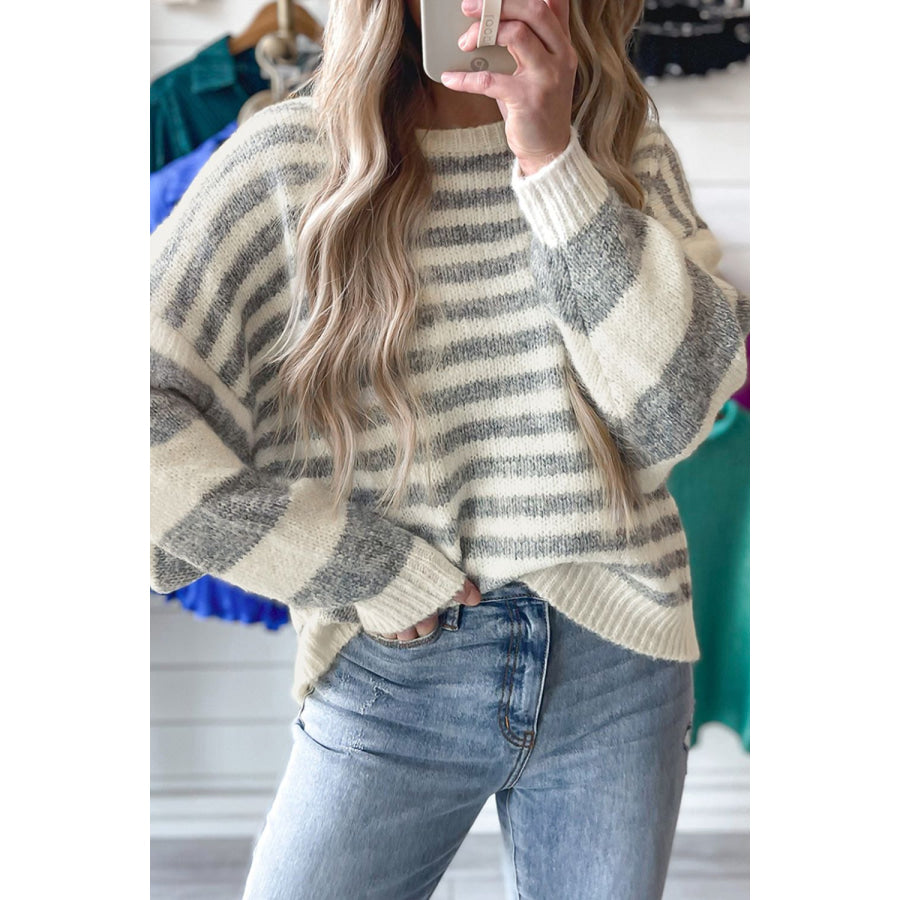 Striped Round Neck Dropped Shoulder Sweater Apparel and Accessories