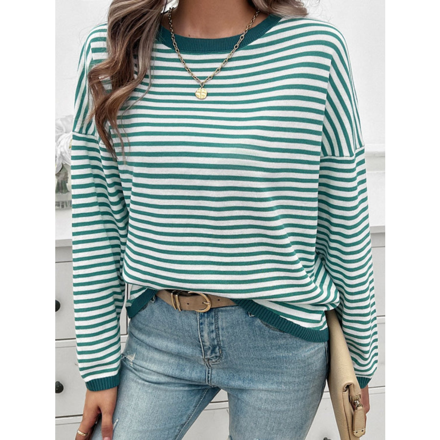 Striped Round Neck Dropped Shoulder Sweater Apparel and Accessories