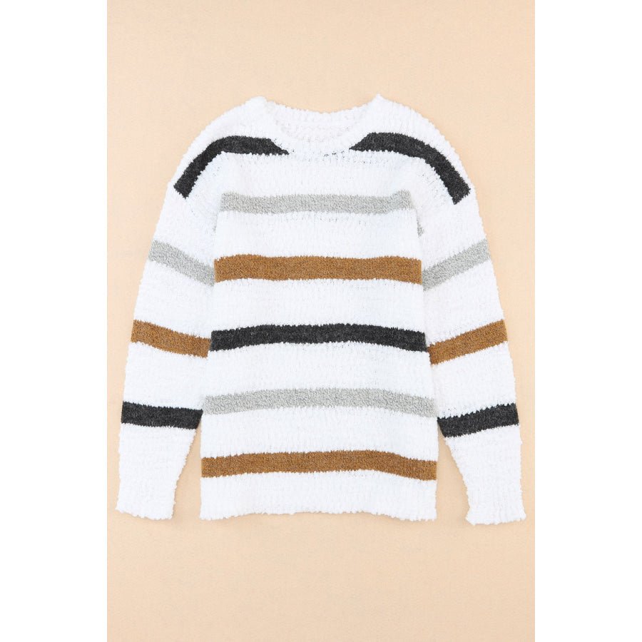 Striped Round Neck Dropped Shoulder Sweater Apparel and Accessories