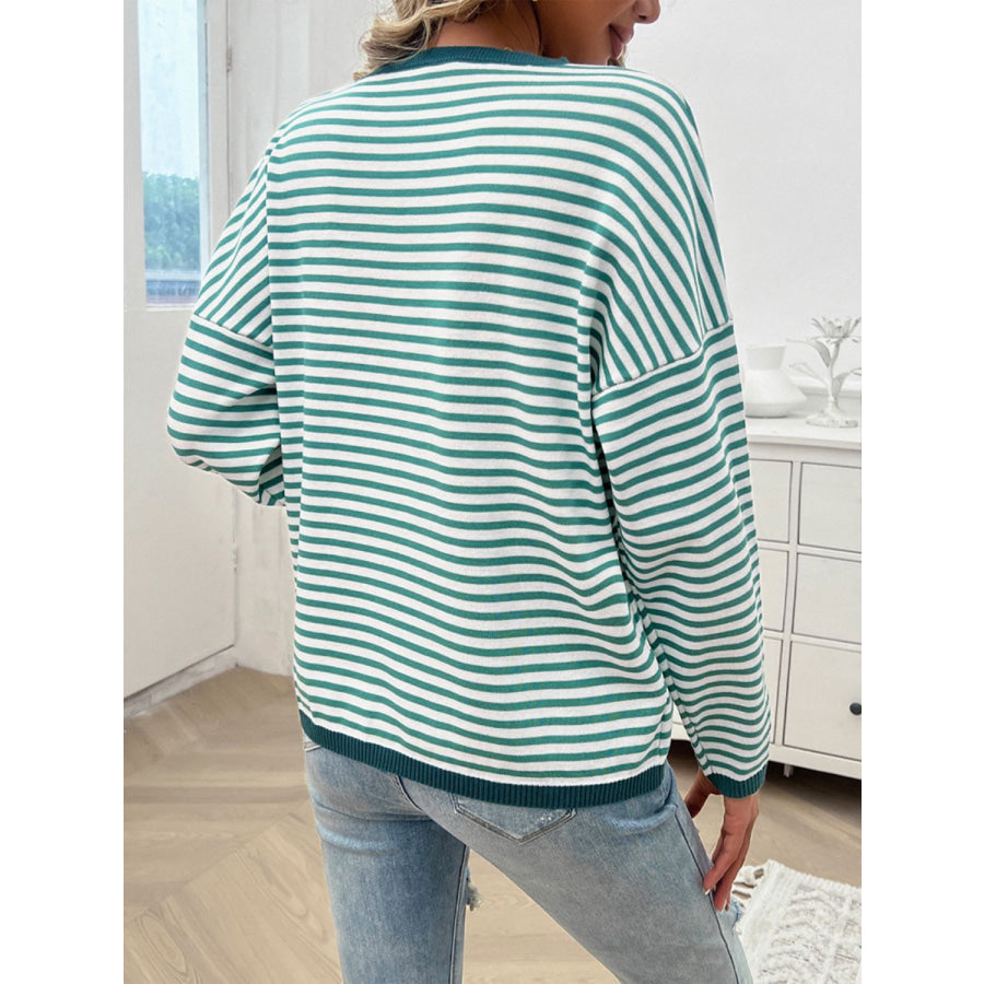 Striped Round Neck Dropped Shoulder Sweater Apparel and Accessories