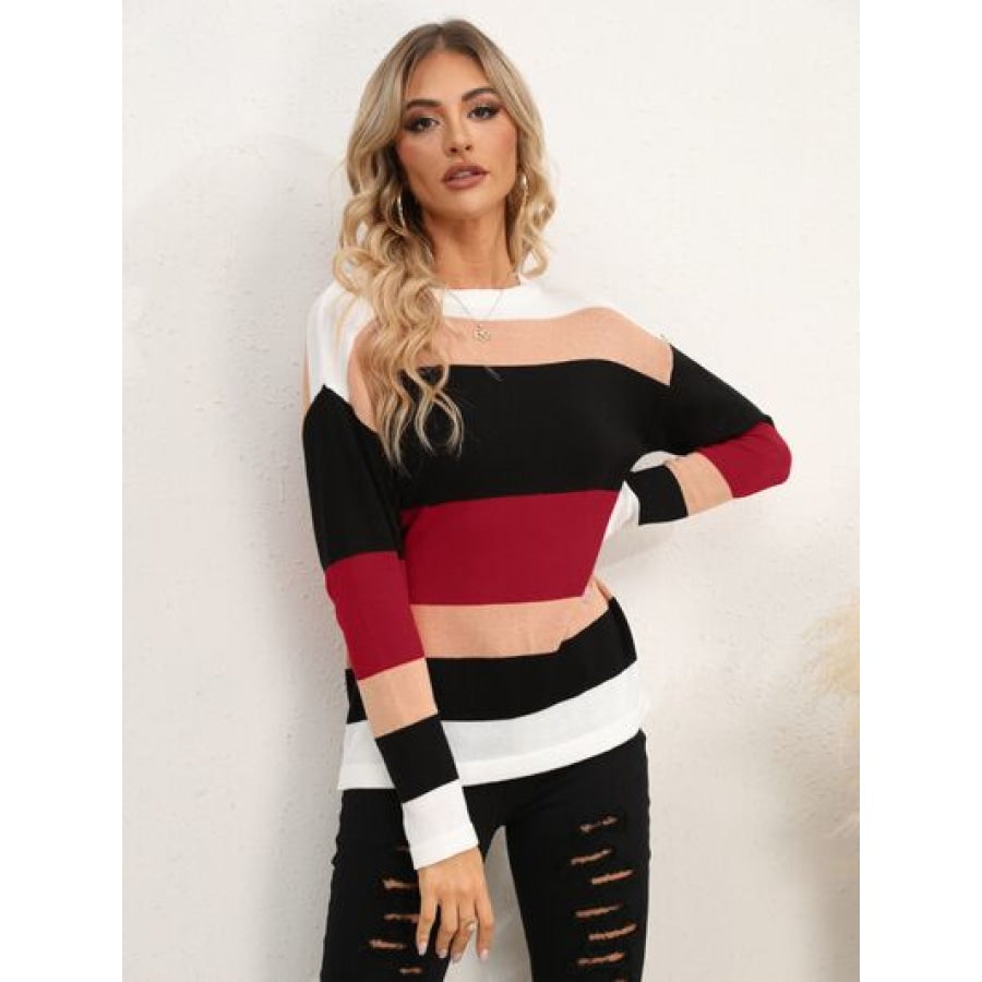 Striped Round Neck Dropped Shoulder Sweater Apparel and Accessories