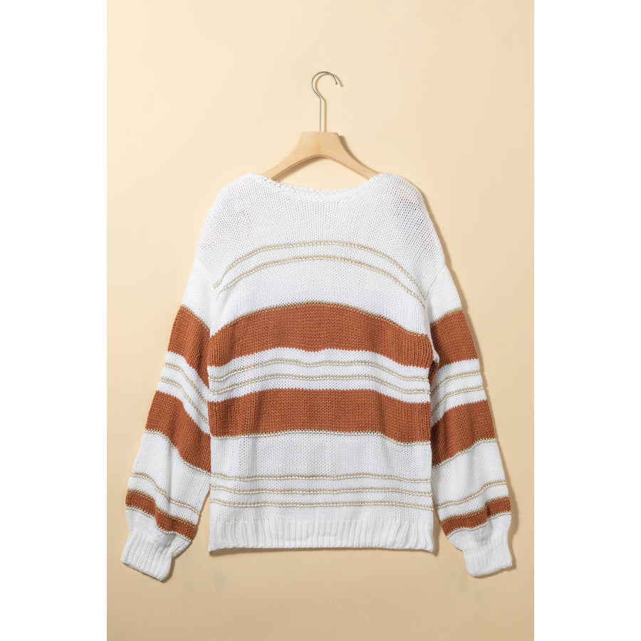 Striped Round Neck Dropped Shoulder Sweater Apparel and Accessories