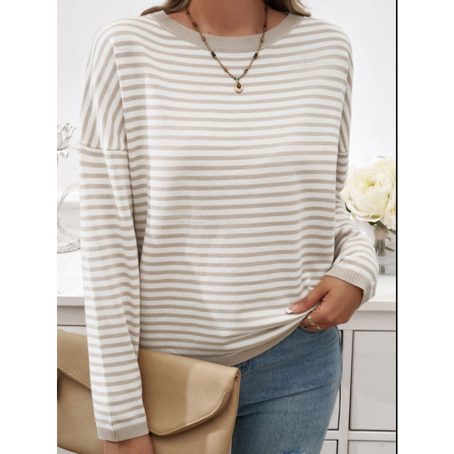 Striped Round Neck Dropped Shoulder Sweater Apparel and Accessories