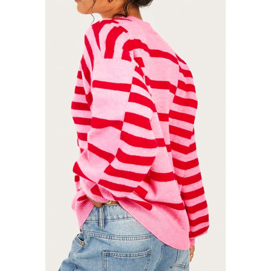 Striped Round Neck Dropped Shoulder Sweater Apparel and Accessories