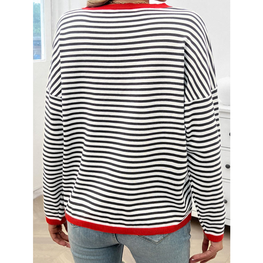 Striped Round Neck Dropped Shoulder Sweater Apparel and Accessories