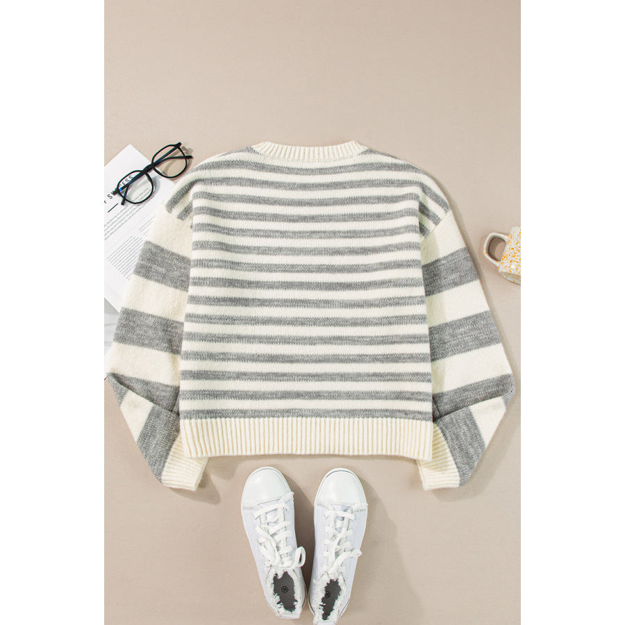 Striped Round Neck Dropped Shoulder Sweater Apparel and Accessories