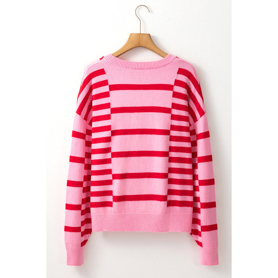 Striped Round Neck Dropped Shoulder Sweater Apparel and Accessories