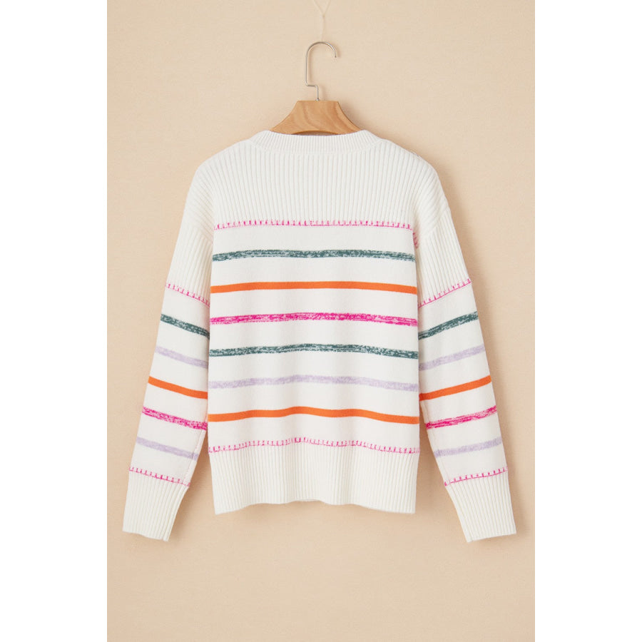 Striped Round Neck Dropped Shoulder Sweater Apparel and Accessories