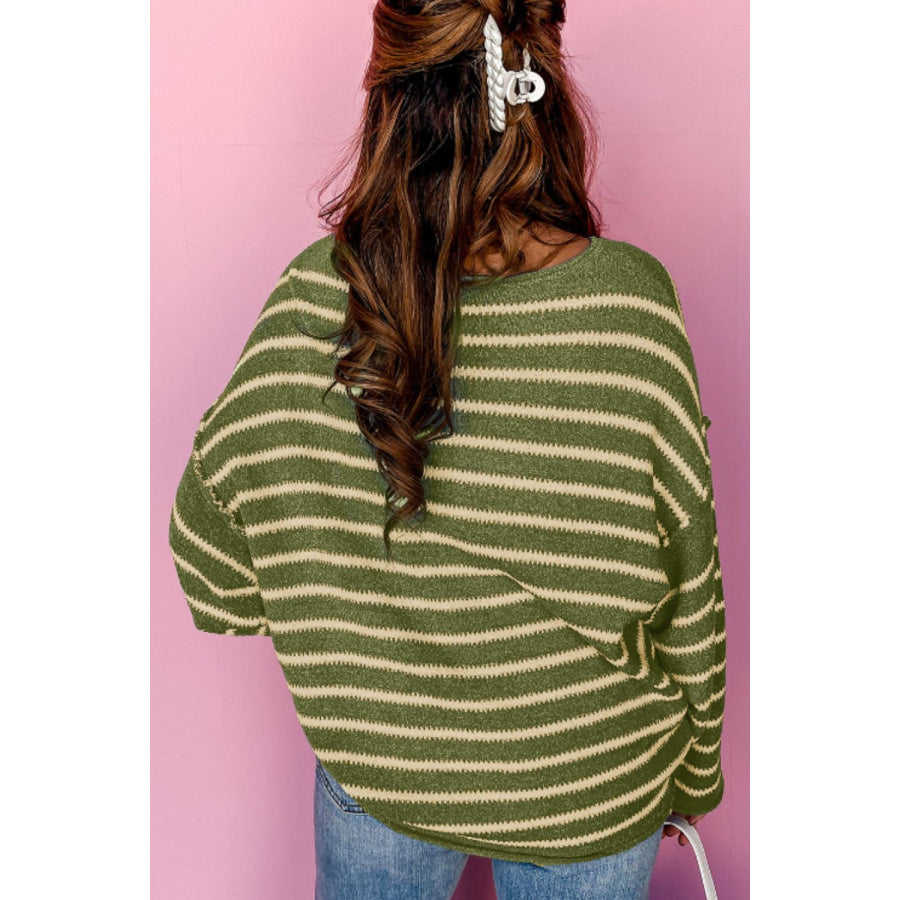 Striped Round Neck Dropped Shoulder Sweater Apparel and Accessories