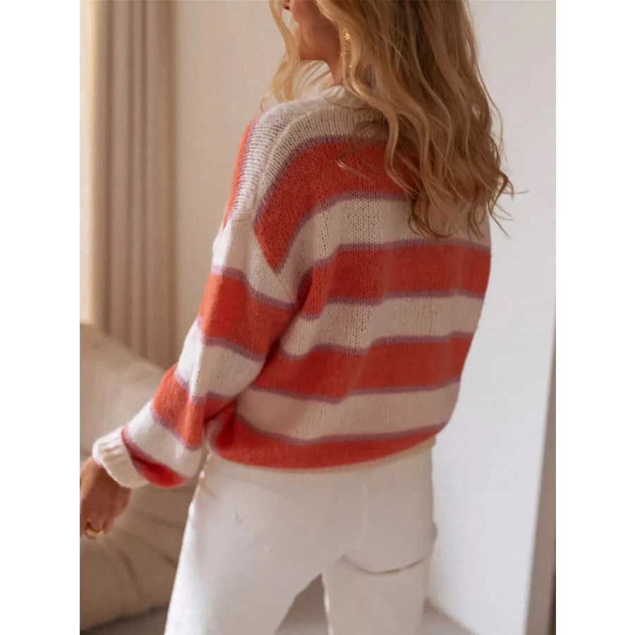 Striped Round Neck Dropped Shoulder Sweater Apparel and Accessories