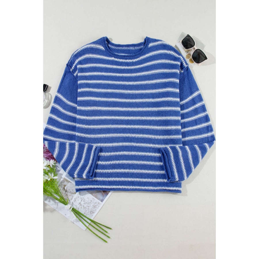 Striped Round Neck Dropped Shoulder Sweater Apparel and Accessories