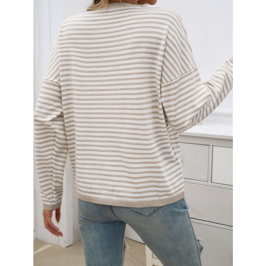 Striped Round Neck Dropped Shoulder Sweater Apparel and Accessories