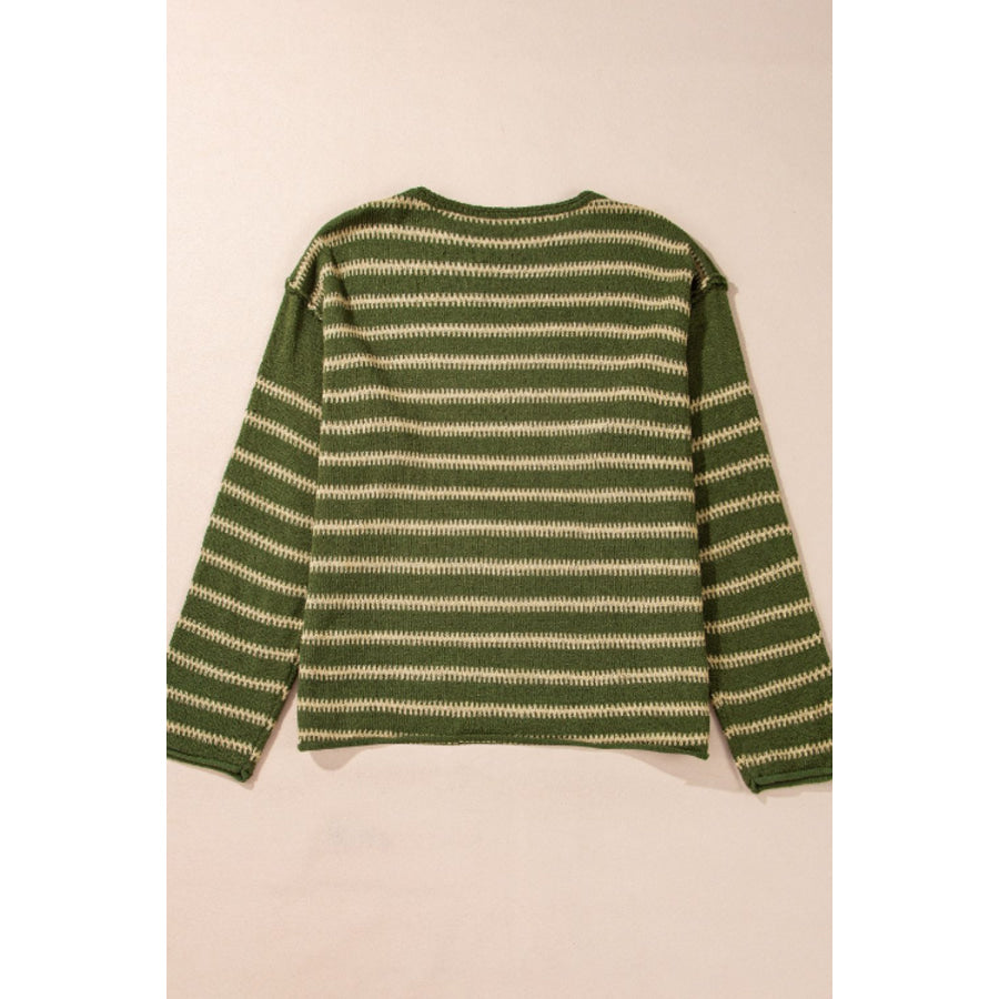 Striped Round Neck Dropped Shoulder Sweater Apparel and Accessories