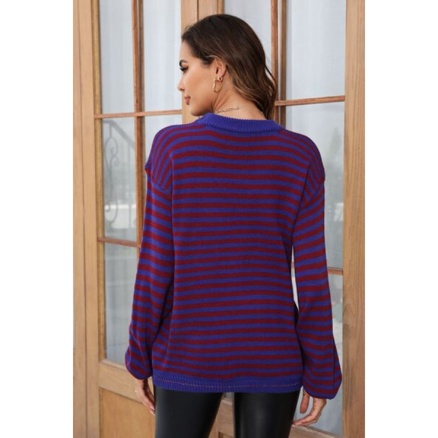 Striped Round Neck Dropped Shoulder Sweater Apparel and Accessories