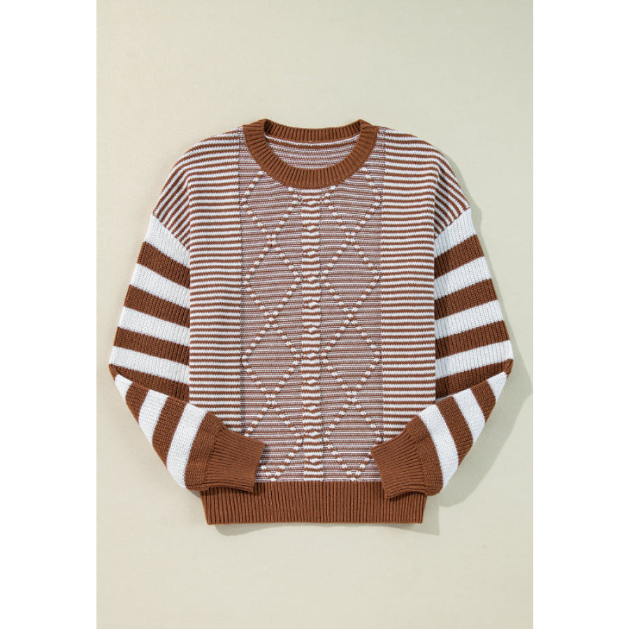 Striped Round Neck Dropped Shoulder Sweater Apparel and Accessories