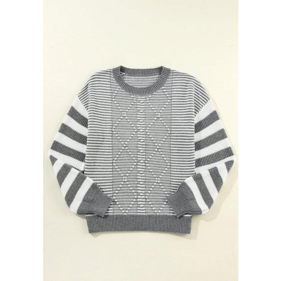 Striped Round Neck Dropped Shoulder Sweater Apparel and Accessories