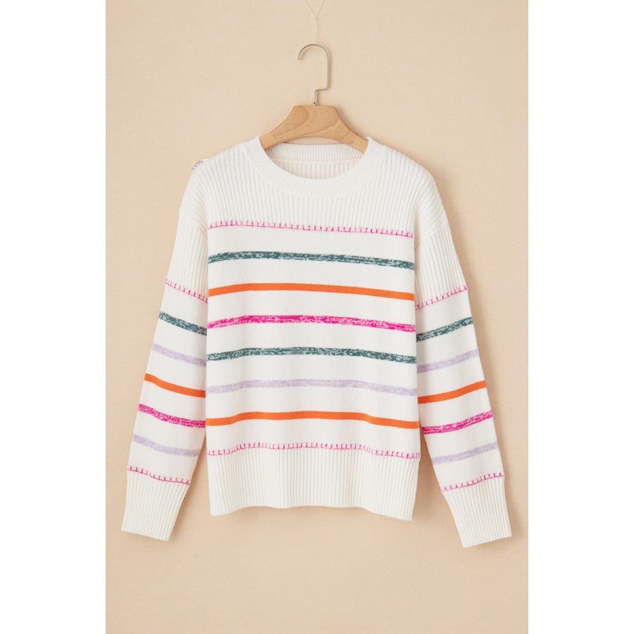 Striped Round Neck Dropped Shoulder Sweater Apparel and Accessories